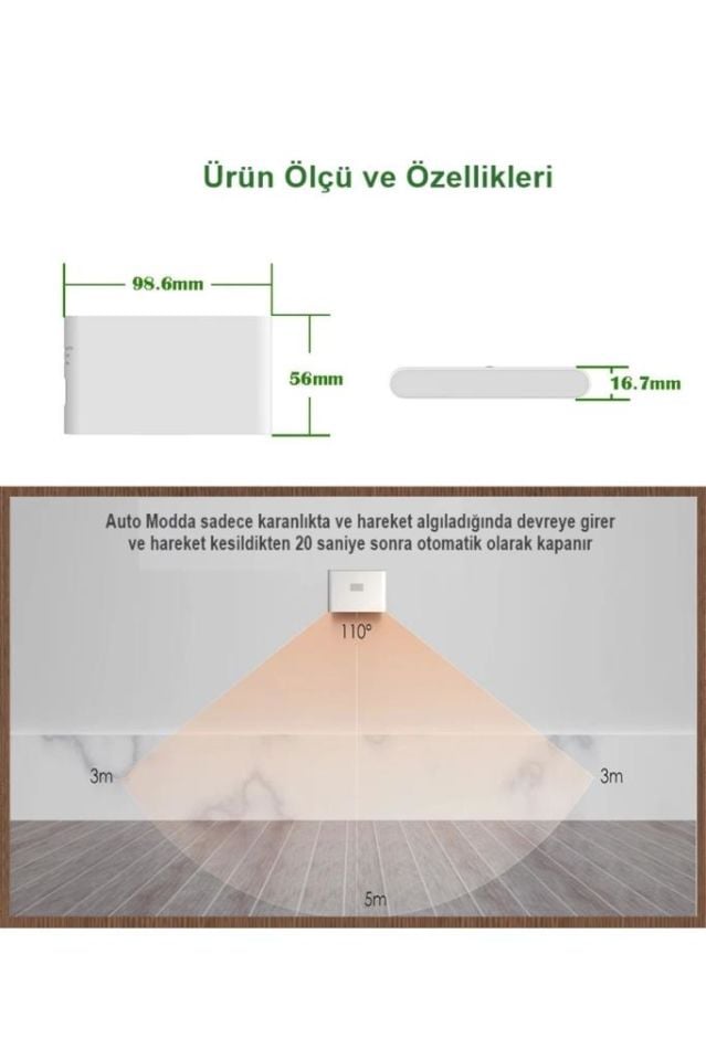 Sensörlü Led Aplik Mıknatıslı Şarjlı İki Yönlü Hero Led Beril Koridor Merdiven Aydınlatma