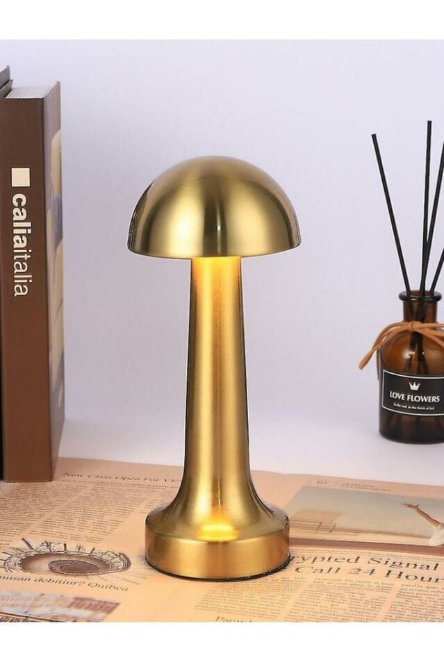 Dekoratif Masa Lambası Dimmerli Şarjlı Cata Lizbon Gold Cafe Restoran Masa Lambası 3 Renk Işık Modu