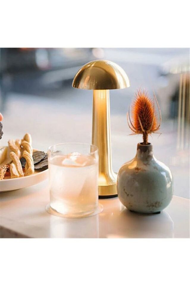 Dekoratif Masa Lambası Dimmerli Şarjlı Cata Lizbon Gold Cafe Restoran Masa Lambası 3 Renk Işık Modu