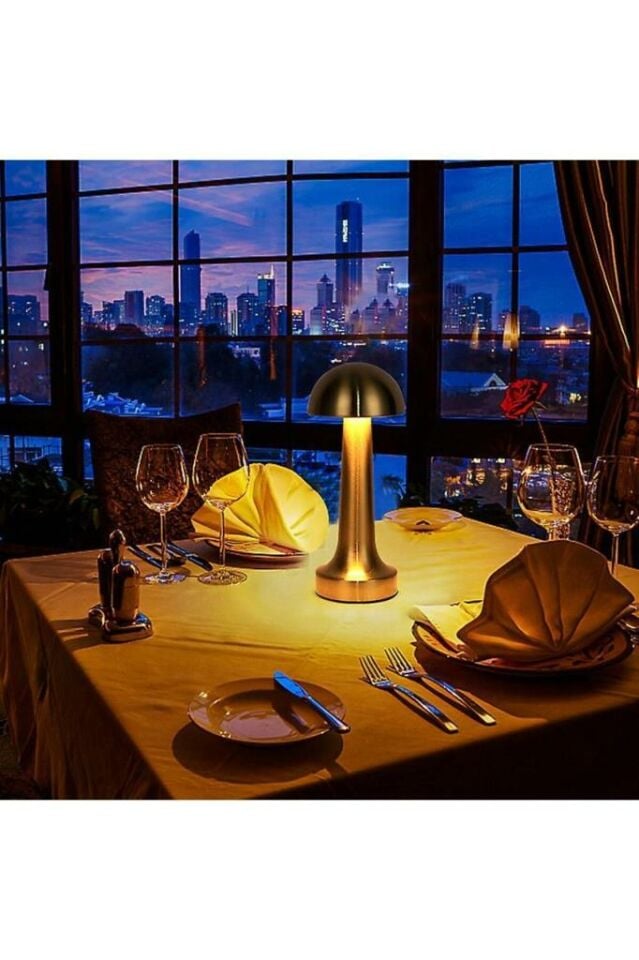 Dekoratif Masa Lambası Dimmerli Şarjlı Cata Lizbon Gold Cafe Restoran Masa Lambası 3 Renk Işık Modu