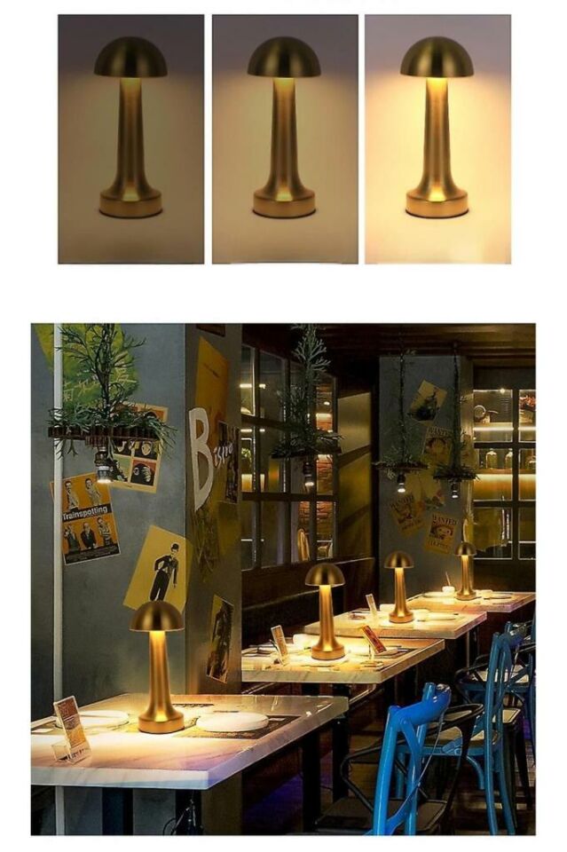 Dekoratif Masa Lambası Dimmerli Şarjlı Cata Lizbon Gold Cafe Restoran Masa Lambası 3 Renk Işık Modu