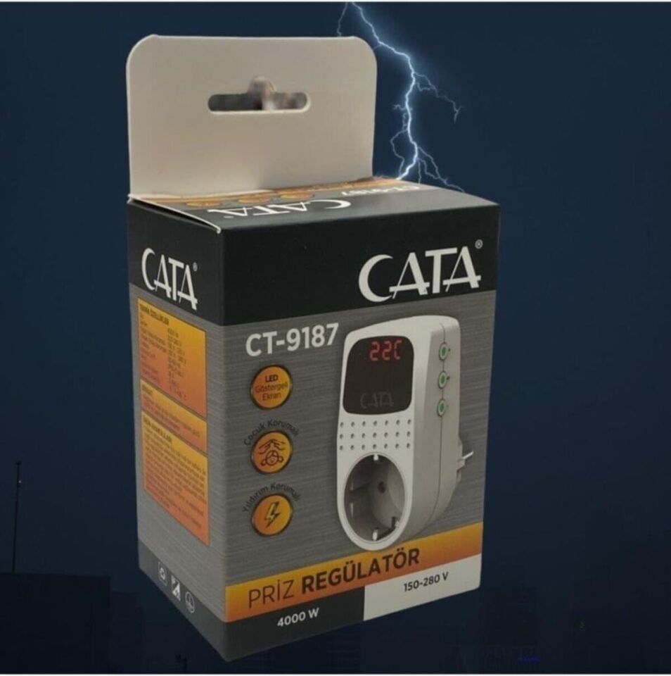 CATA CT-9187 Akım Korumalı Priz Regülatör | 16A 4000W | Gerilim Koruma, Düşük Voltaj Koruması, Elektrikli Cihazlar İçin Güvenlik Prizi