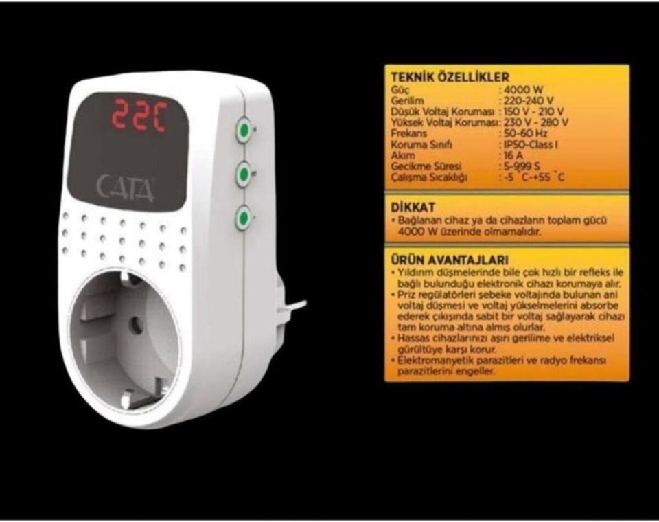Cata Dijital Akım Korumalı Priz Regülatör CT-9187