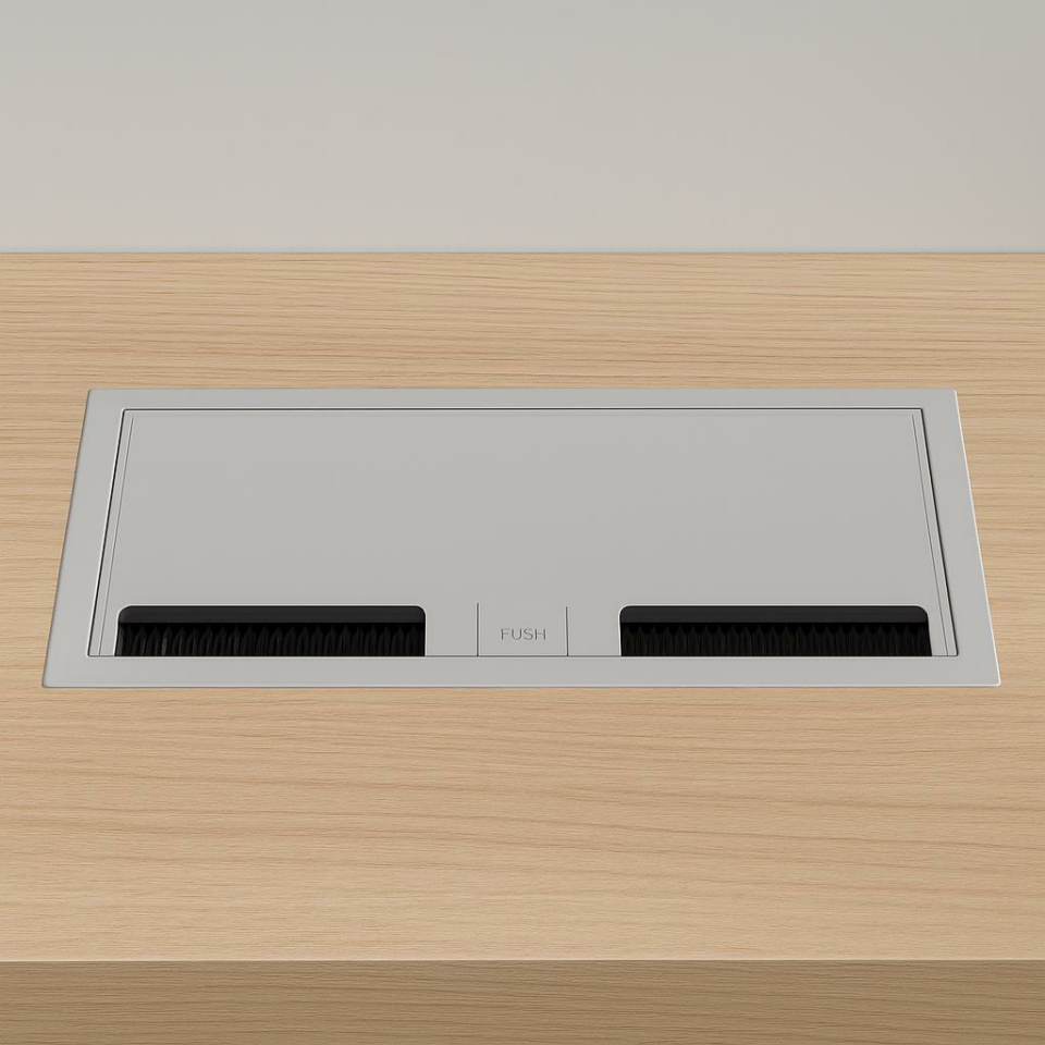 NE-AD 3100 Gri Masa Üstü Kapaklı Priz Kutusu – 3 Şebeke + 1 UPS + 1 Data Prizli, ABS Gövde