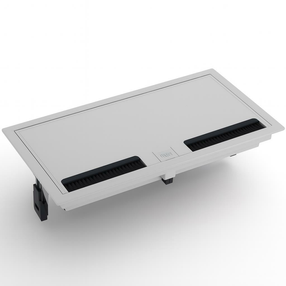 NE-AD 3100 Gri Masa Üstü Kapaklı Priz Kutusu – 3 Şebeke + 1 UPS + 1 Data Prizli, ABS Gövde