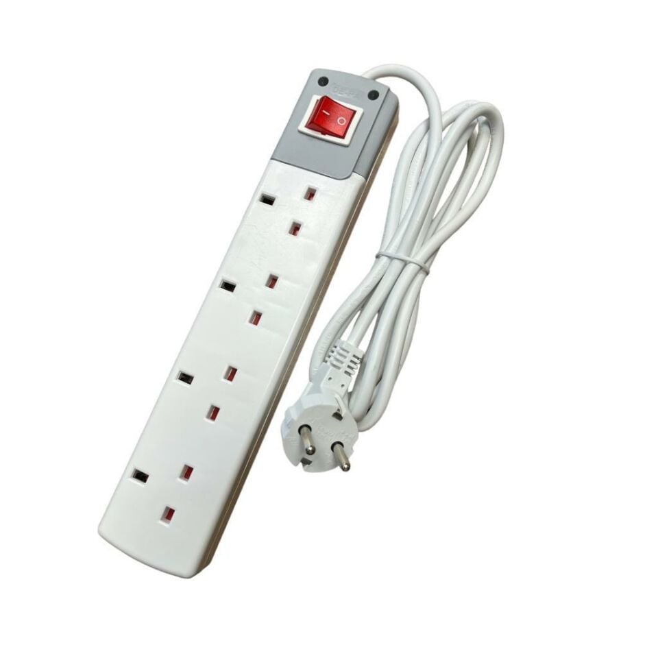 De-Pa İngiliz Tipi Grup Priz 4'lü 3 Metre Kablolu Anahtarlı 41403