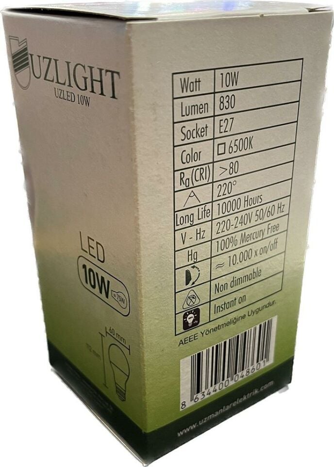 Uzlight 10 Watt Led Ampul E27 Duylu Beyaz Işık