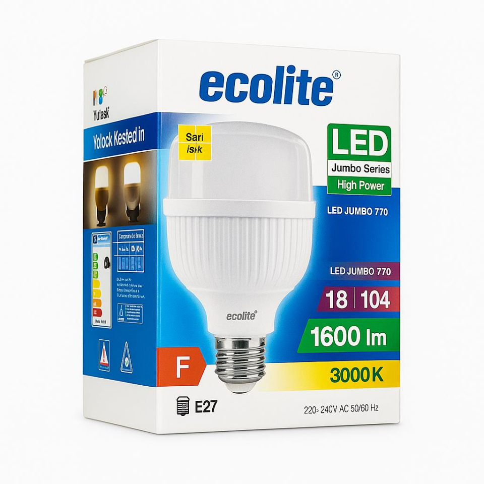 Ecolite 18W (104w) Jumbo LED Ampul 3000K Sarı Işık E27 Duylu