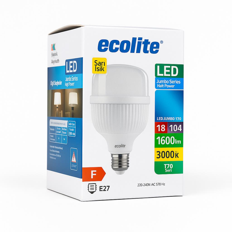 Ecolite 18W (104w) Jumbo LED Ampul 3000K Sarı Işık E27 Duylu