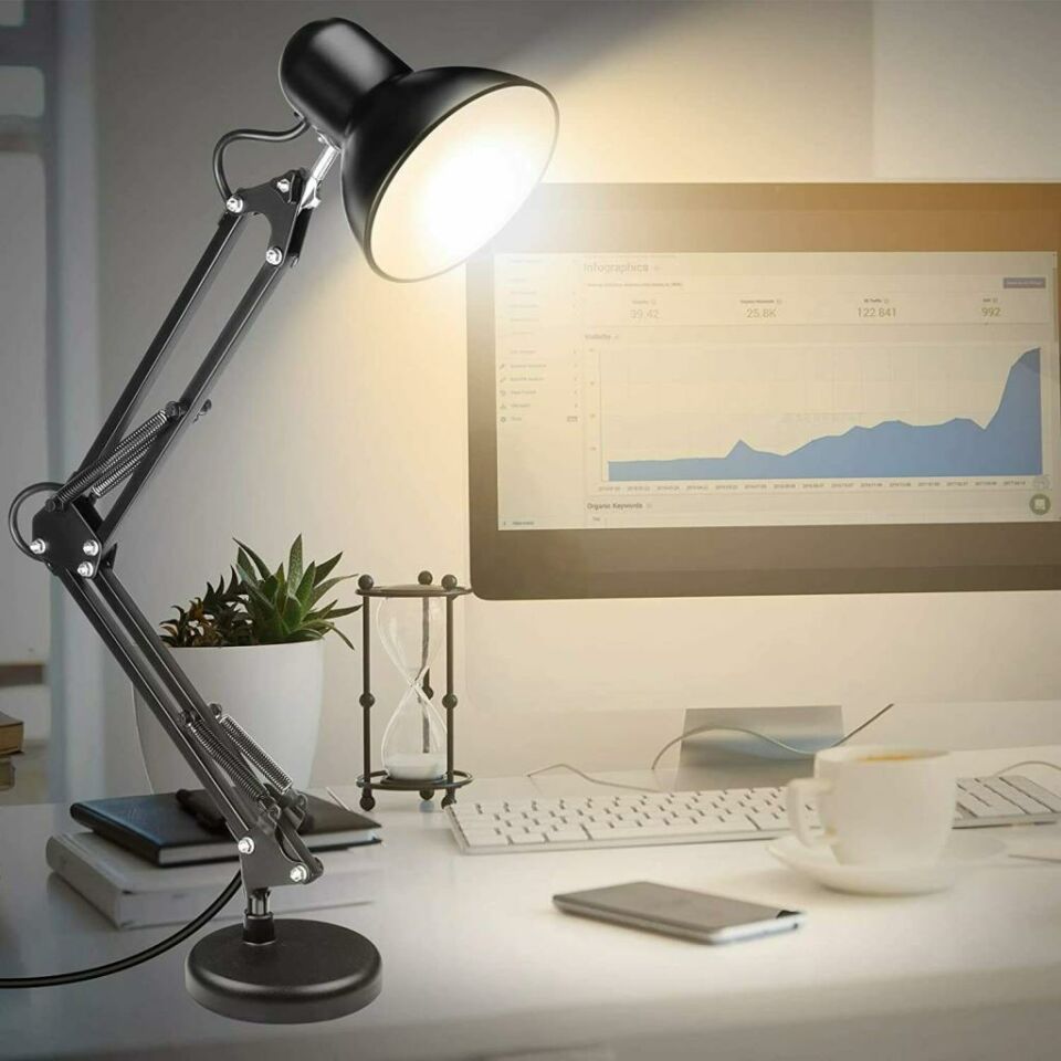 Siyah Akrobat Masa Lambası 360° Hareketli Noas Münih Çalışma Masası Lambası + Led Ampul