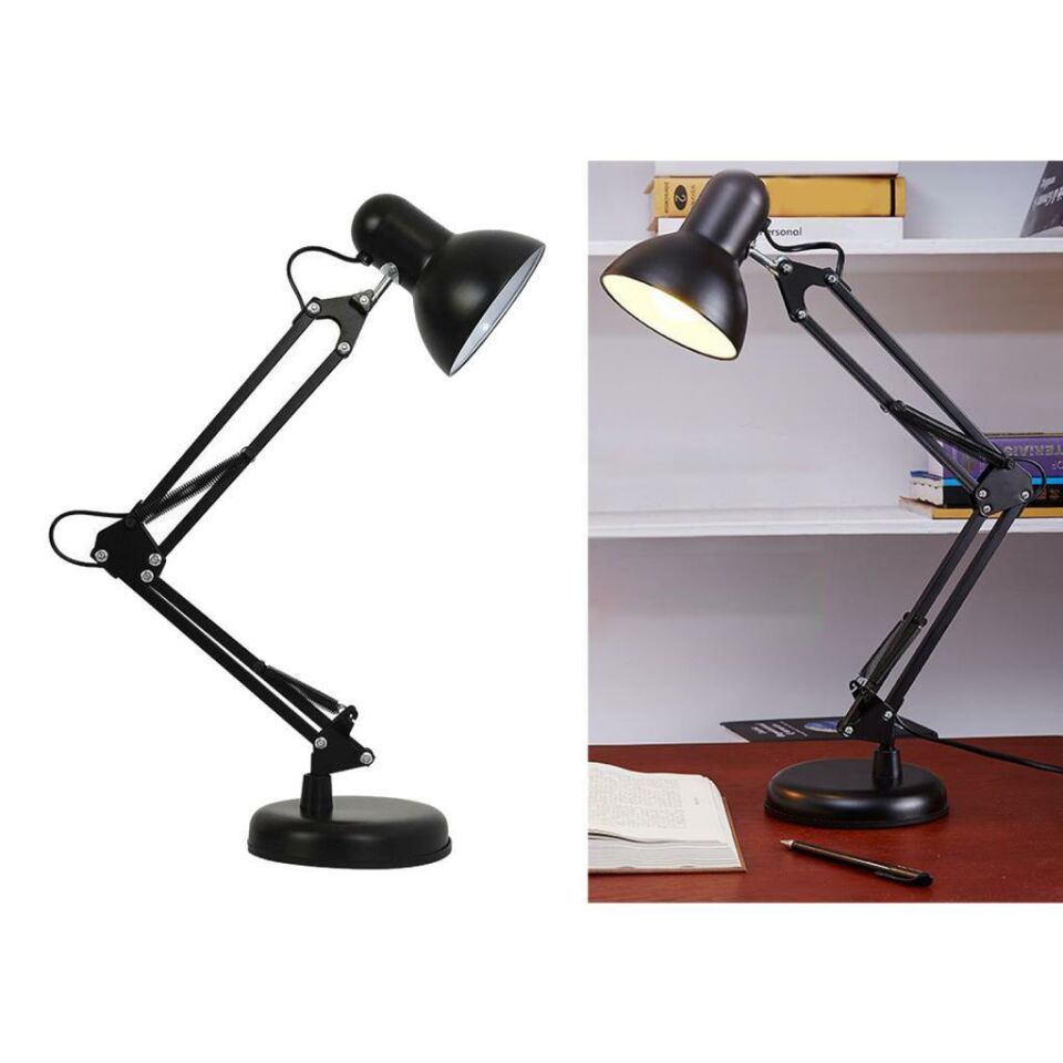 Siyah Akrobat Masa Lambası 360° Hareketli Noas Münih Çalışma Masası Lambası + Led Ampul