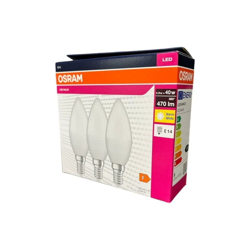 Osram 4,9=40 Watt Led Klasik Mum Ampul Sarı Işık 3 lü Paket 470 Lümen