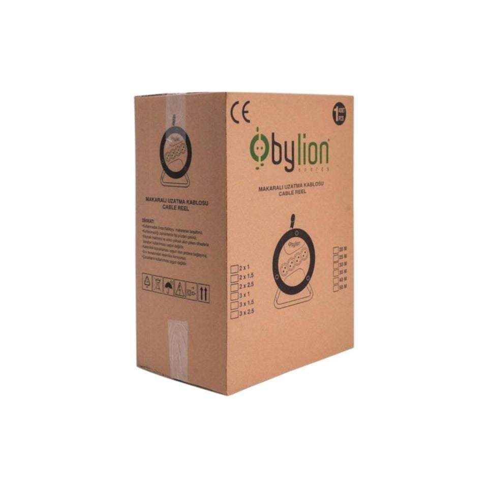 Bylion 20 Metre Makaralı Seyyar Uzatma Kablosu Plastik 3x2.5mm Kablolu PMK-20325-F