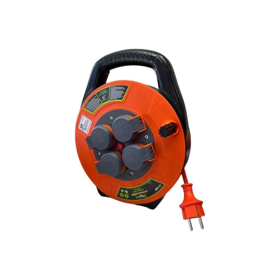 Seyyar Kablo Makarası – 10 Metre, 4 Prizli, IP44 Kapaklı, 230V 16A, 1000W – Taşınabilir Çanta Tipi Uzatma Kablosu (3x1.5mm² CCA) 10315-F Bylion