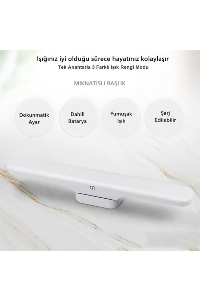 Şarjlı Led Işık Mıknatıslı Led Aplik 3 Farklı Işık Şarjlı Martı Ledli Aplik Siyah Lamba Makyaj Lamba Traş Lamba 5249