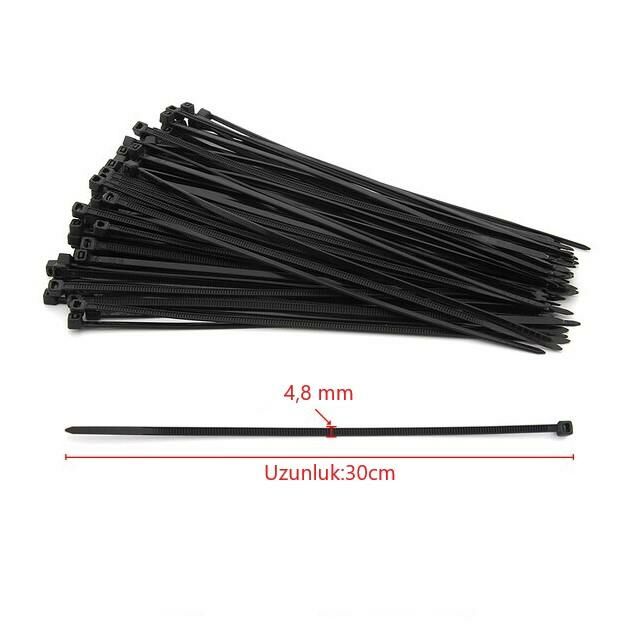 Çetsan 4,8x300 Siyah 30cm Kablo Bağı Plastik Cırt Kelepçe Toplayıcı-100 Adet