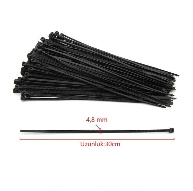 Çetsan 4,8x300 Siyah 30cm Kablo Bağı Plastik Cırt Kelepçe Toplayıcı-100 Adet