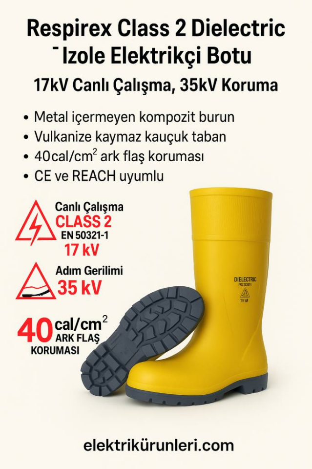 Respirex Class 2 Dielectric T İzole Elektrikçi Botu – 17kV Canlı Çalışma, 35kV Koruma