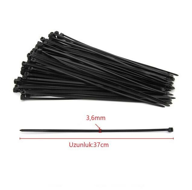 Çetsan 3,6x370 Siyah 37cm Kablo Bağı Plastik Cırt Kelepçe Toplayıcı-100 Adet