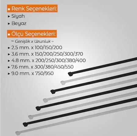 Çetsan 3,6x370 Beyaz 37cm Kablo Bağı Plastik Cırt Kelepçe Toplayıcı-100 Adet