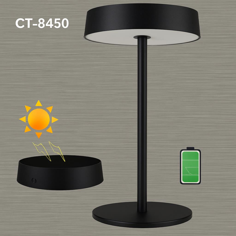 Cata CT-8450 Dubai Solar USB Şarjlı 3 Renk LED Masa Lambası – Dokunmatik, Dimli, 2000mAh