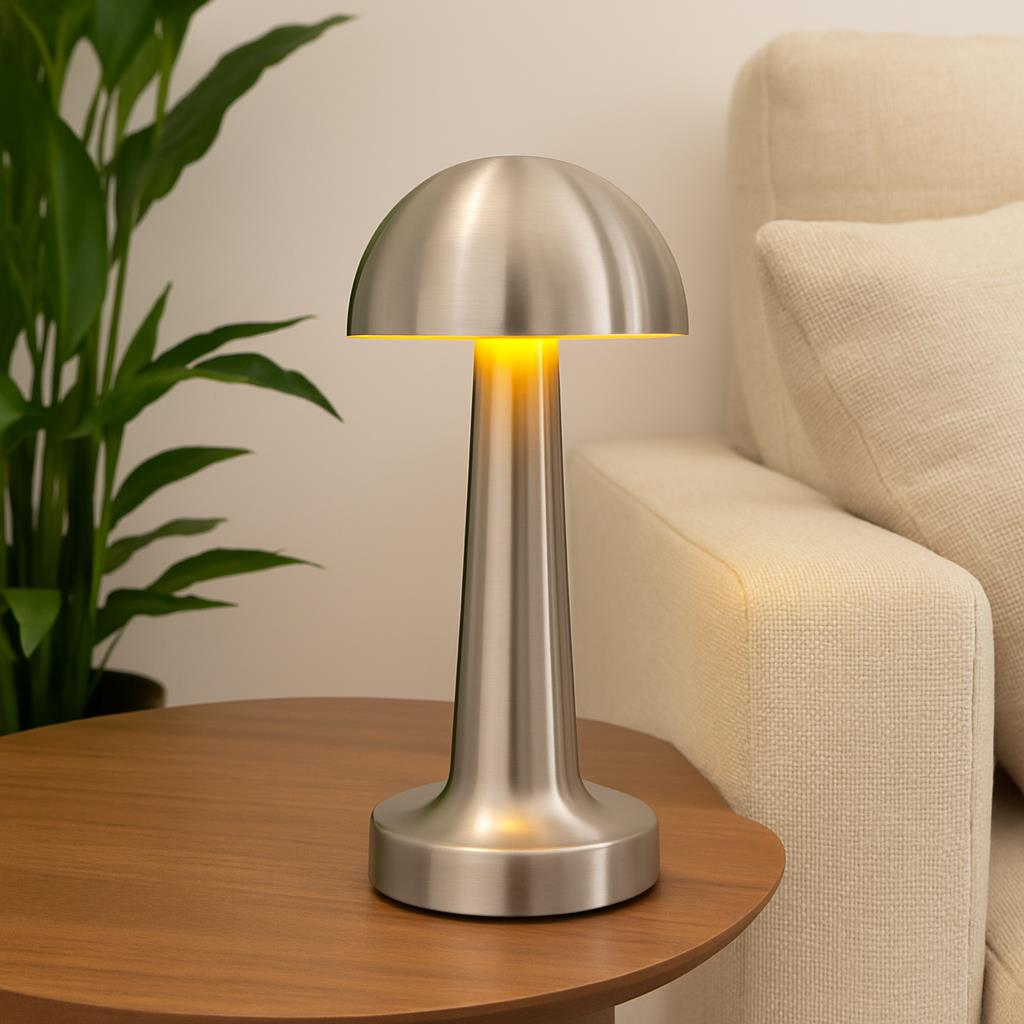 HERO LOTUS KROM Dokunmatik Şarjlı Masa Lambası HL-5414 – 3 Renk Modu, Dim Edilebilir, 6500K-3200K-Amber