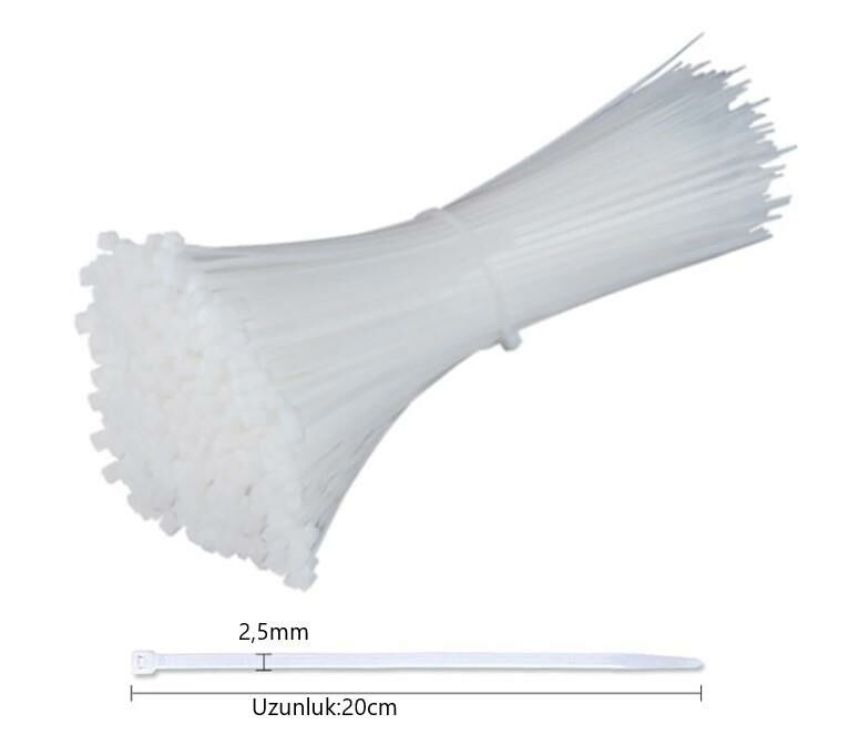 Çetsan 2,5x200 Beyaz 20cm Kablo Bağı Cırt Kelepçe Toplayıcı -100 Adet