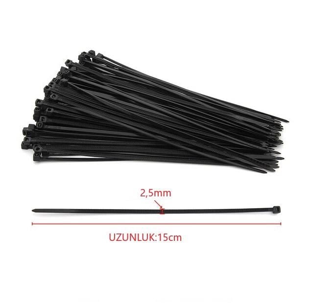 Çetsan 2,5x150 Siyah 15cm Kablo Bağı Cırt Kelepçe Toplayıcı-100 Adet