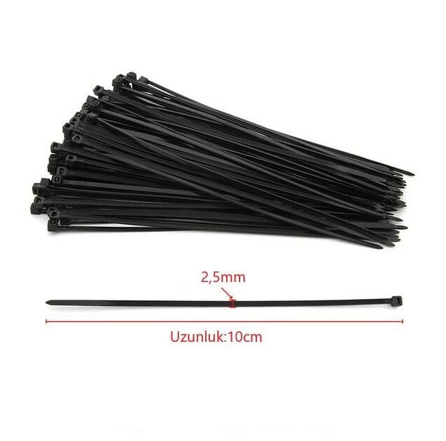 Çetsan 2,5x100 Siyah 10cm Kablo Bağı Cırt Kelepçe Toplayıcı-500 Adet