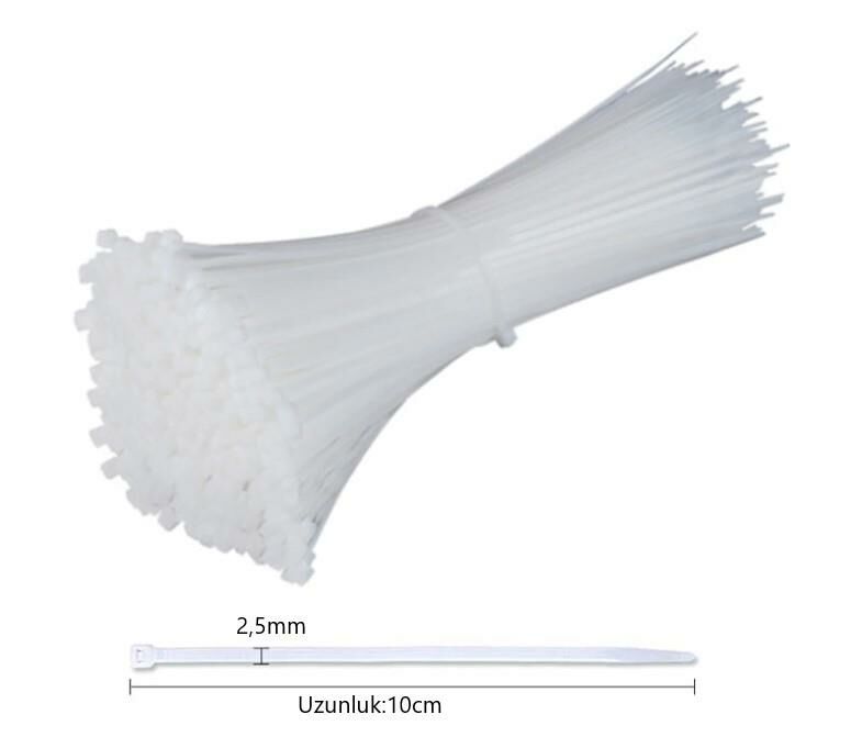Çetsan 2,5x100 Beyaz 10cm Kablo Bağı Cırt Kelepçe Toplayıcı-250 Adet