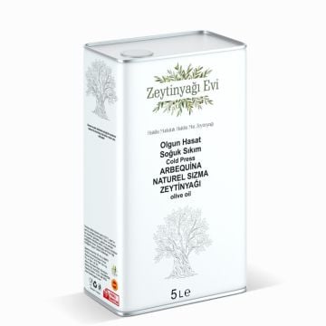 Zeytinyagievi Olgun Hasat Arbequina Soğuk Sıkım Naturel Sızma Mut Zeytinyağı Teneke Ambalaj (5 Lt)
