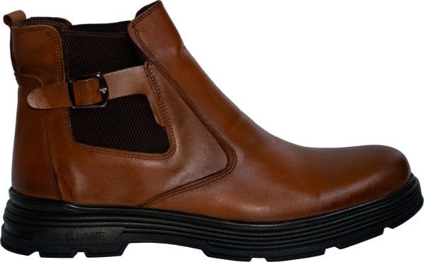 Erkek Kışlık Desenli Deri Bot - Kahverengi