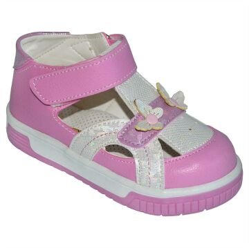 Cırt-Cırtlı Bebe Sandalet - pembe/gri