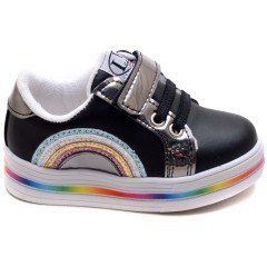 LPT-290 Gökkuşağı Model Bebe Spor Ayakkabı - Siyah