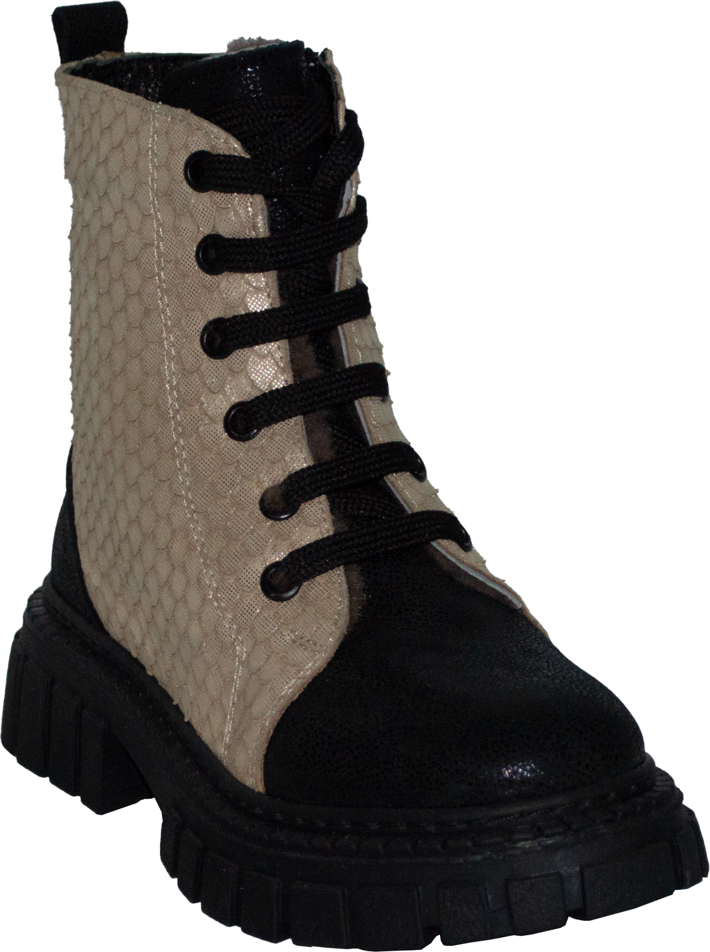 İçi Kürklü Desenli Filet Bot - Siyah/Bej