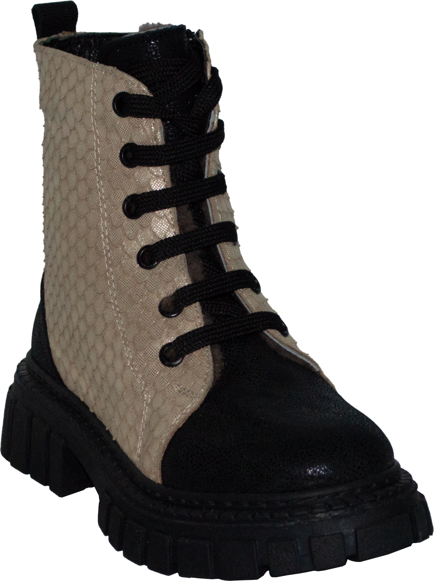 İçi Kürklü Desenli Filet Bot - Siyah/Bej