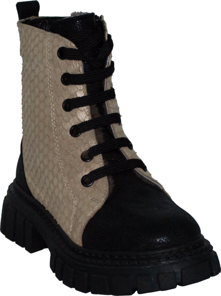 İçi Kürklü Desenli Filet Bot - Siyah/Bej