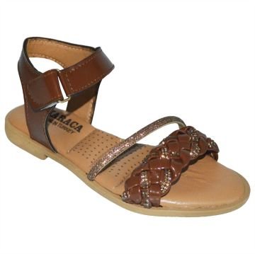 kız çocuk taşlı filet sandalet - kahverengi