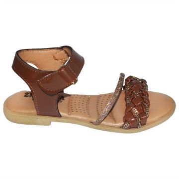 kız çocuk taşlı filet sandalet - kahverengi