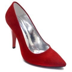 235-SR Sivri Uç Mat Model Kadın Stiletto - Kırmızı