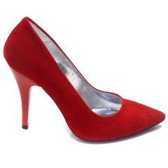 235-SR Sivri Uç Mat Model Kadın Stiletto - Kırmızı