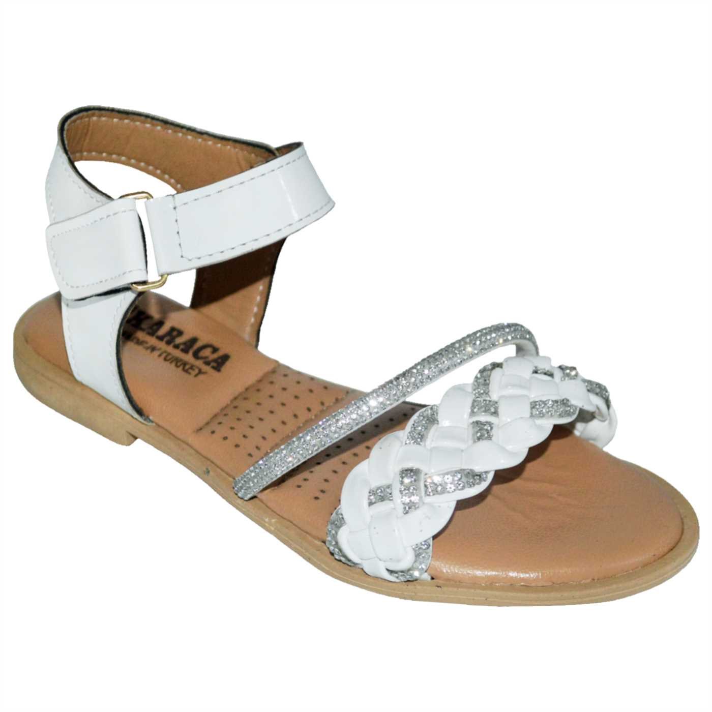 kız çocuk taşlı filet sandalet - beyaz