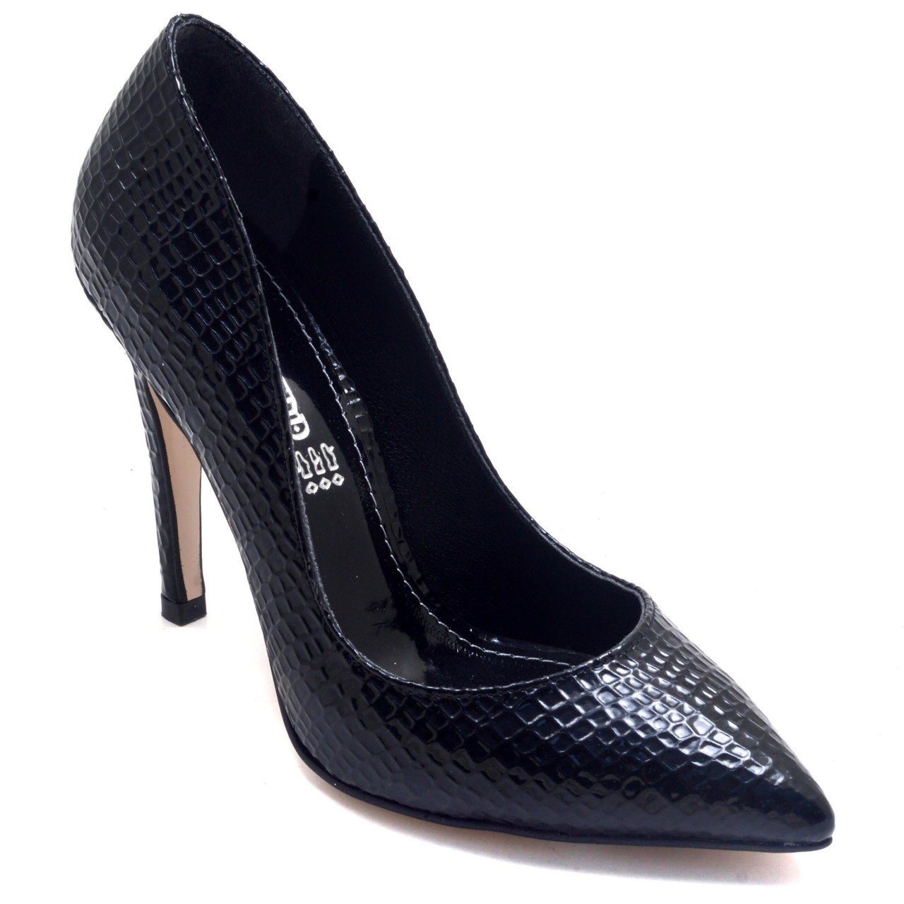 238-SR Desenli Sivri Uç Model Kadın Stiletto - Siyah