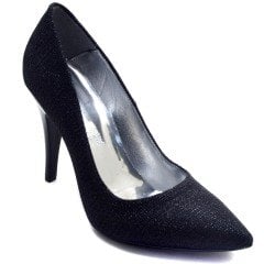 240-SR Parlak Sivri Uç Model Kadın Stiletto - Siyah