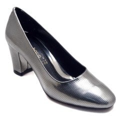 242-SR Çizgili Kare Topuk Kadın Stiletto - Gri