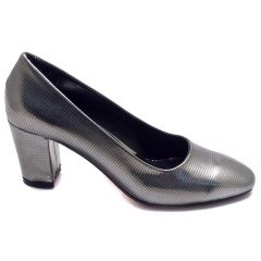 242-SR Çizgili Kare Topuk Kadın Stiletto - Gri