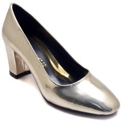 242-SR Çizgili Kare Topuk Kadın Stiletto - Krem