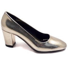 242-SR Çizgili Kare Topuk Kadın Stiletto - Krem