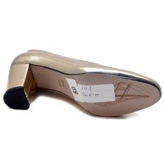 242-SR Çizgili Kare Topuk Kadın Stiletto - Krem