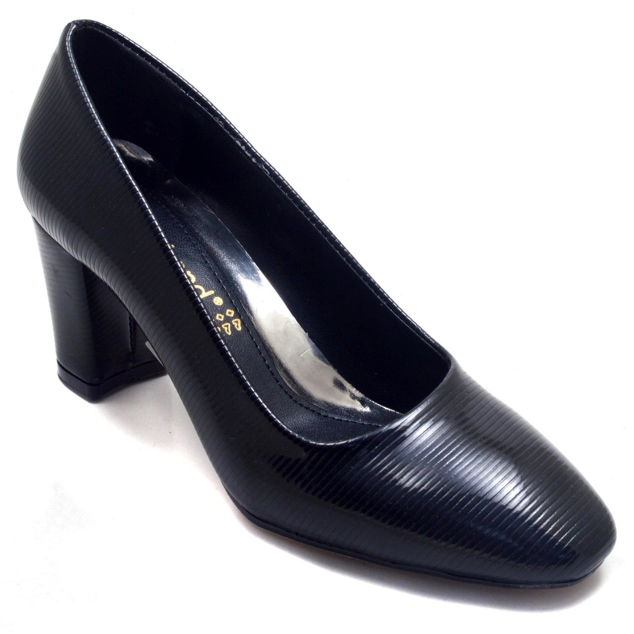 242-SR Çizgili Kare Topuk Kadın Stiletto - Siyah